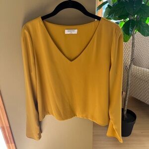 Aritzia Mustard V-Neck Blouse